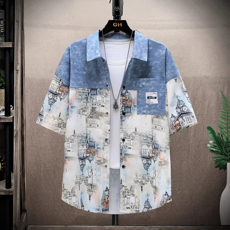 Shirts + shorts 2025 summer Sportswear Men's fashion short sleeve printing Sets Male shirts and shorts Casual Shirts Two Piece