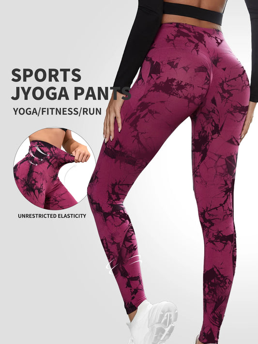 Tie Dyed Yoga Pants Women's Sports Pants Running Sports Fitness Pants High Waist Peach Hip Underpants 2024 New Tight Yoga Pants