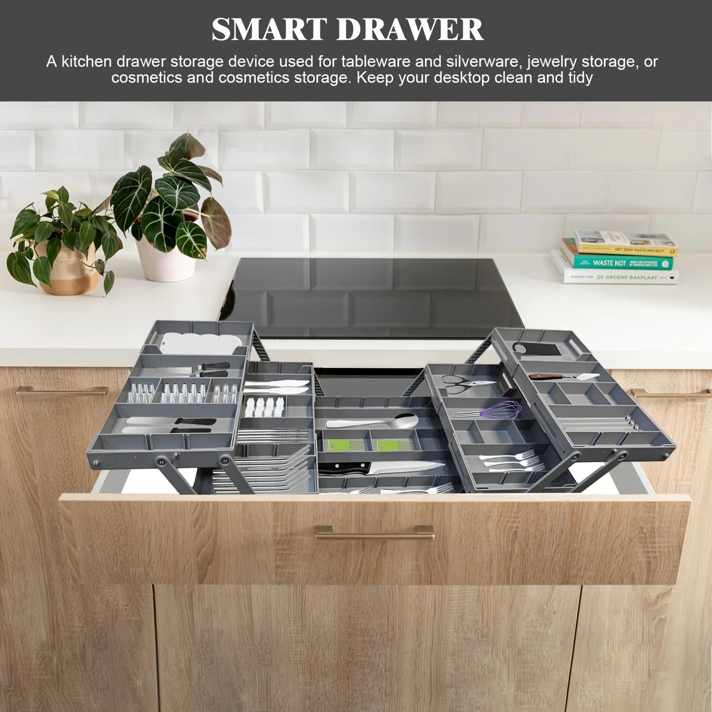 Foldable Drawer Organizer, Multifunctional Storage Box, Suitable for Kitchen Utensils, Tools, Jewelry, Makeup