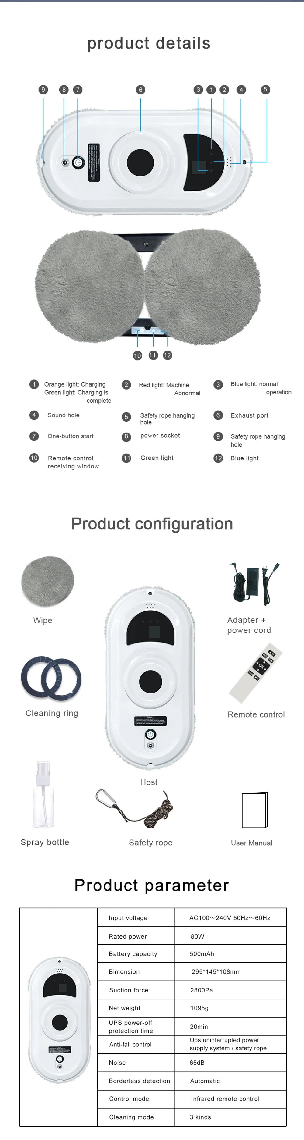 Window Cleaner Robot Glass Window Cleaning Robot Electric Windows Robot Cleaner Smart Robotic Window Cleaner with Remote Control