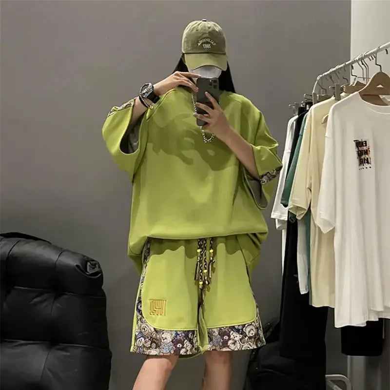 Sweatshirts Tracksuit T-shirts Shorts Suits For Men Spliced Graphic Sweatsuit Cotton Man Sets Luxury Offer Youthful Emo Kpop Xl