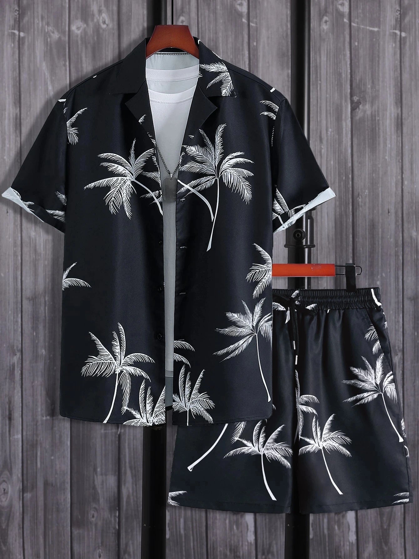 Hawaiian Coconut Tree 3D Print Men's Shirt and Shorts Two-Piece Set Casual Vacation Men's Shirt Set Short Sleeve Button Shirt
