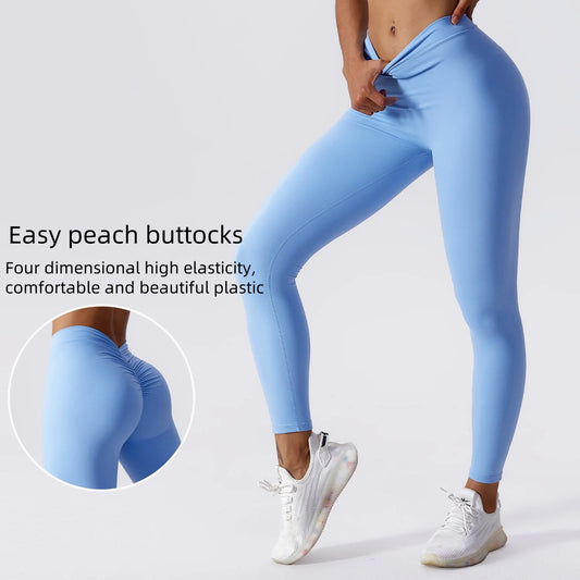 Yoga Pants Back V-Waist Fitness Hip Lift Honey Peach Hip Sports Tights No Awkwardness Thread Warp Hip Long Pants