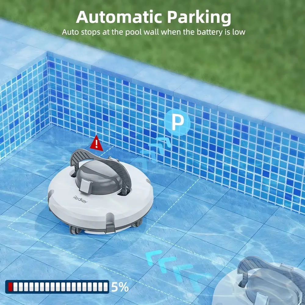 Redkey S100 Cordless Robotic Pool Vacuum for Ground Pool Automatic Pool Vacuum Cleaner Lasts 120 Mins with Strong Suction