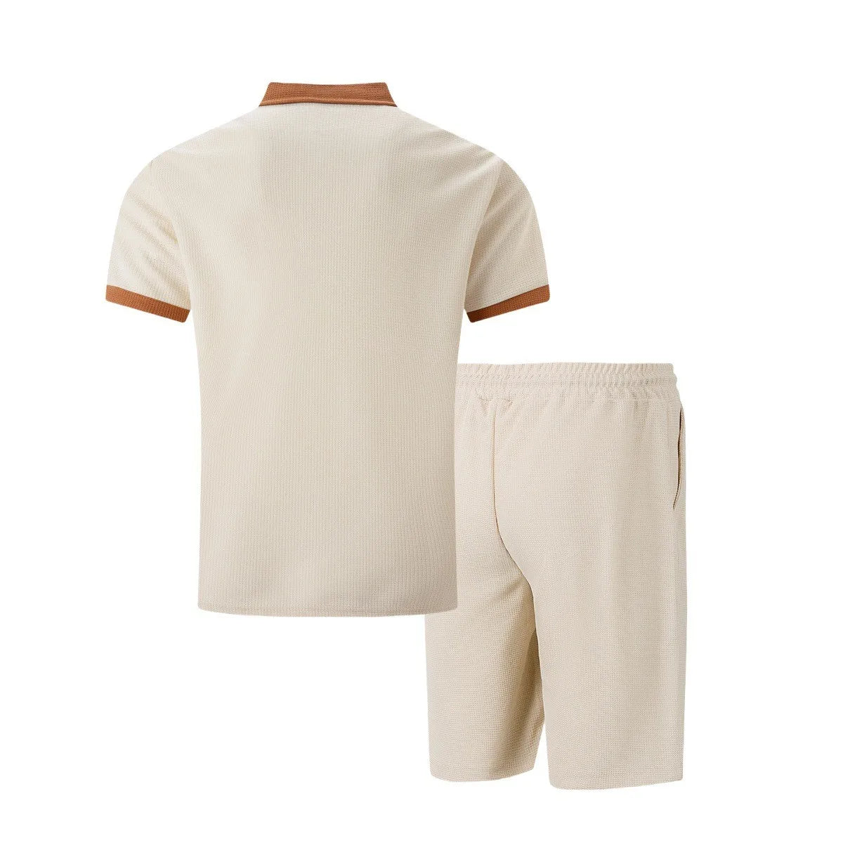 2025 summer new men waffle pocket color matching POLO shirt short sleeve shirt T-shirt shorts two sets