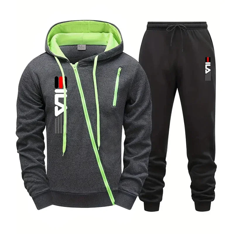 Men's Zipper Hoodie Sweatpants Gym Fitness Tracksuit 2pcs Set Fall Winter Daily Casual Sports Jogger Suit Fashion Hooded Outfits