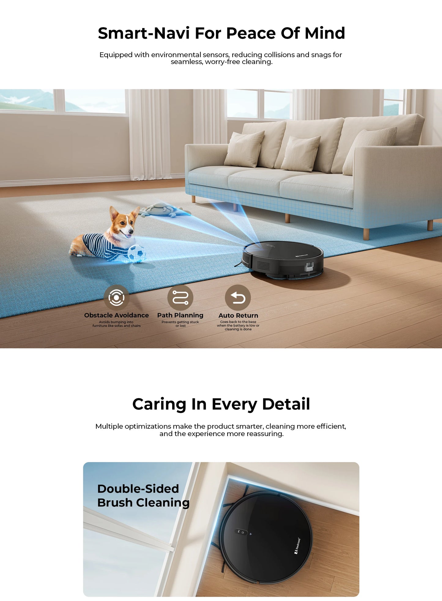 Redroad E3 Robot Vacuum Cleaner Auto Charging 2700Pa Power App Control Water Tank Wet Mopping  Electric Sweeper