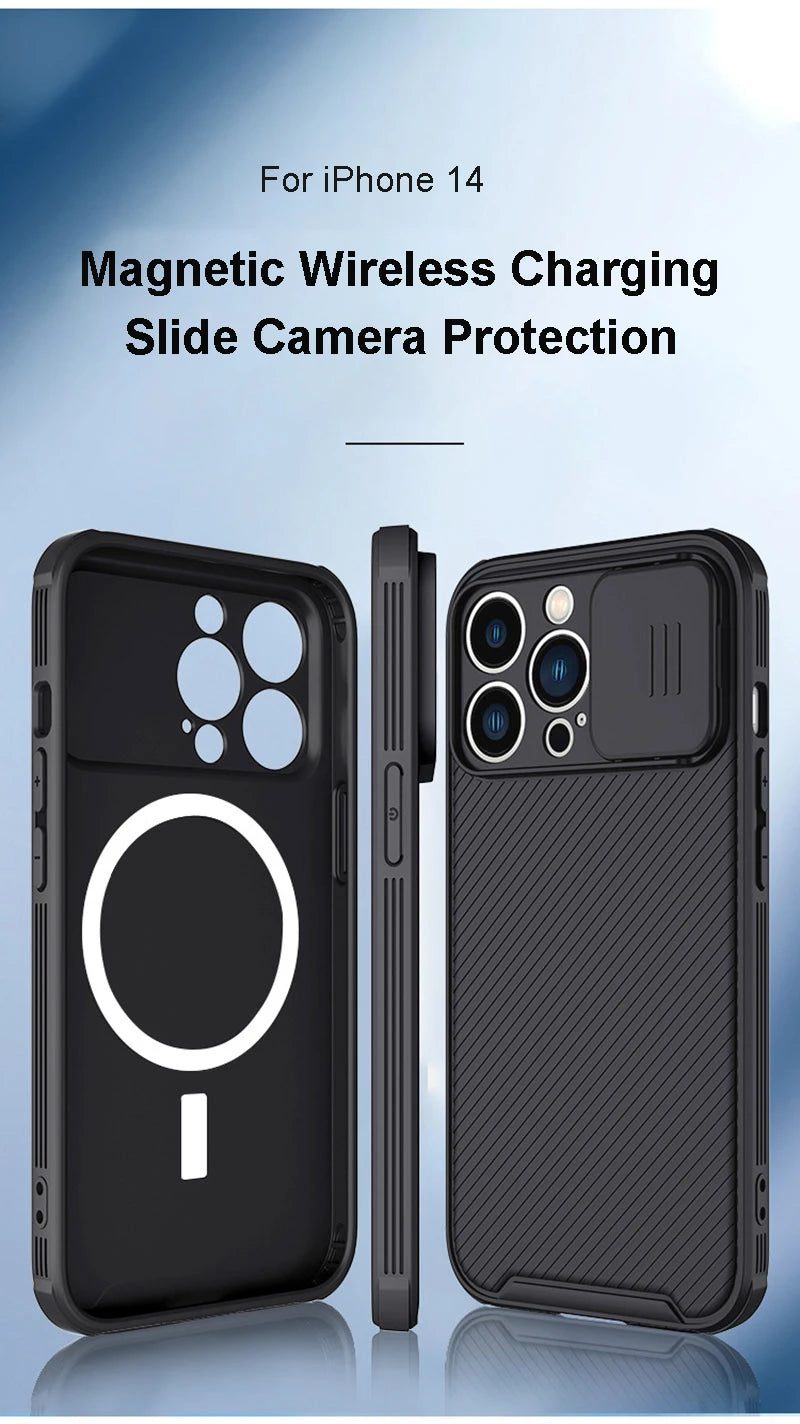 Slide Camera Lens Protection Magnetic Phone Case For iPhone 16 15 Pro Max 14 13 12 11 Silicone For Magsafe Wireless Charge Cover