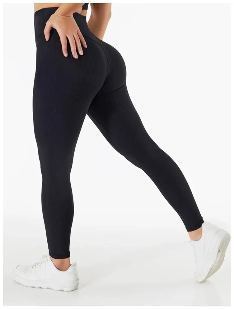 High Waist Yoga Pants Women Seamless Sport Pants Ribbed Knitted Fitness Leggings Solid White Running Pants Quick Dry Gym Leggins