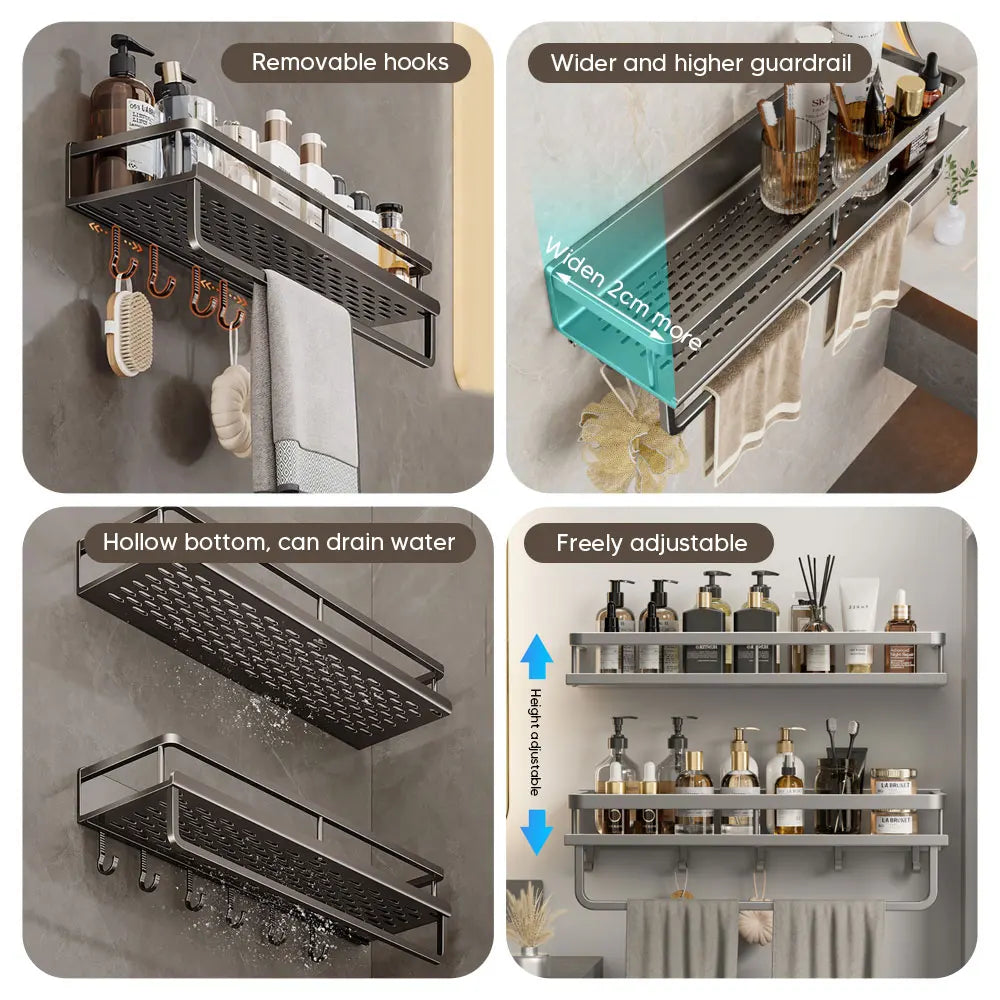 30/40/50CM Punch-Free Bathroom Shelf Shampoo Rack Aluminum Shower Organiser Without Drilling Toilet Shelf Bathroom Accessories