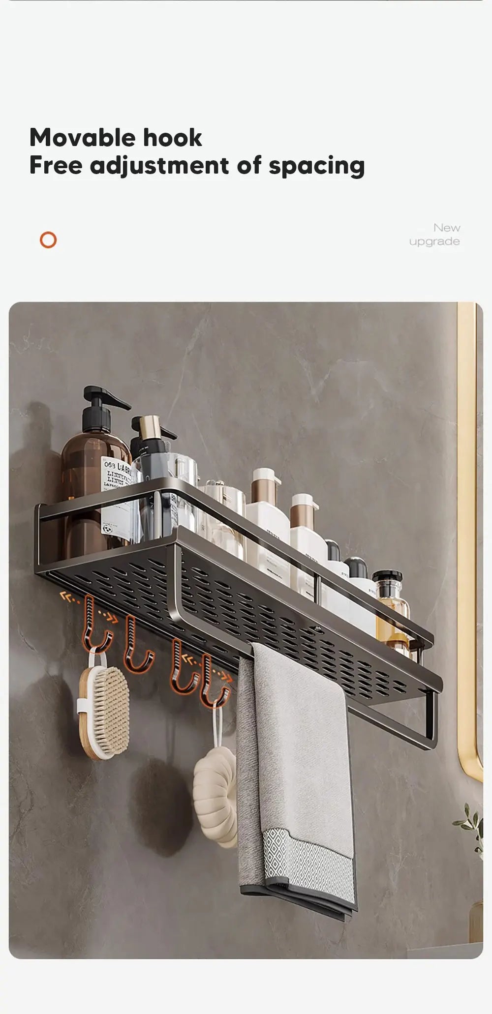 30/40/50CM Punch-Free Bathroom Shelf Shampoo Rack Aluminum Shower Organiser Without Drilling Toilet Shelf Bathroom Accessories