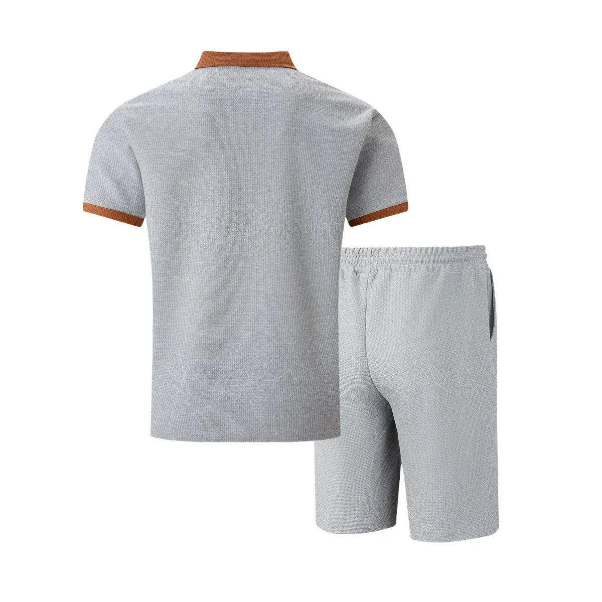 2025 summer new men waffle pocket color matching POLO shirt short sleeve shirt T-shirt shorts two sets