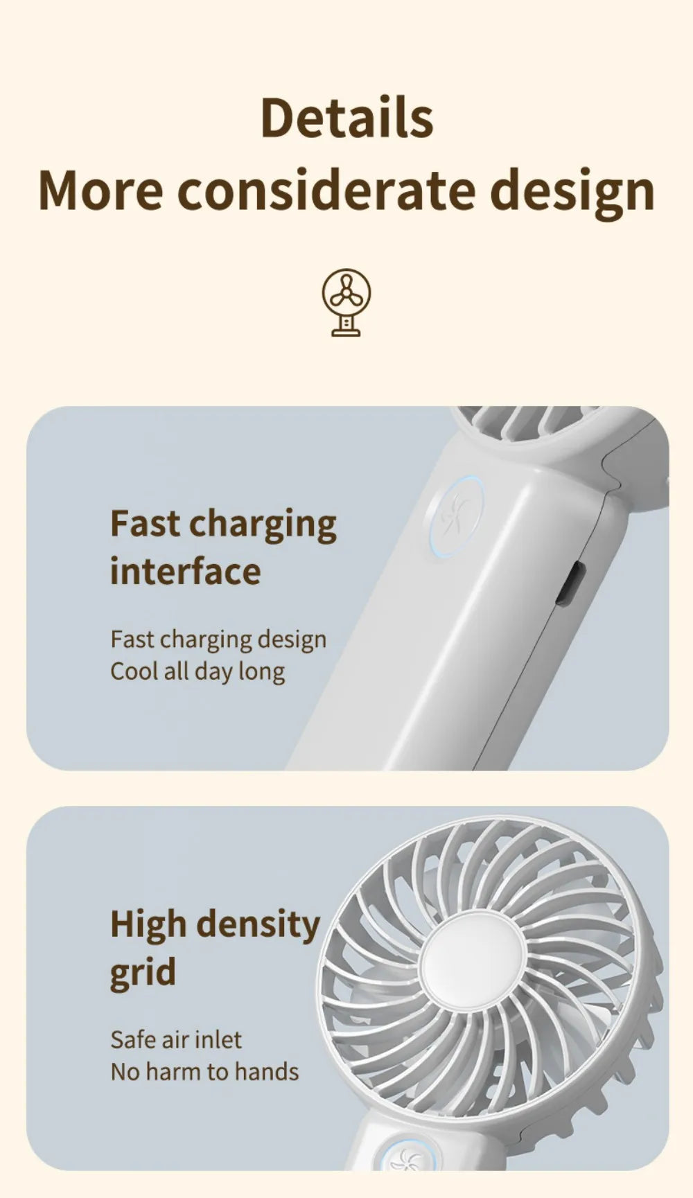 Portable Mini Fan USB Outdoor Handheld Fan with Desktop Phone Holder 3Wind Adjustments Long Working Life Multi-function Mini Fan