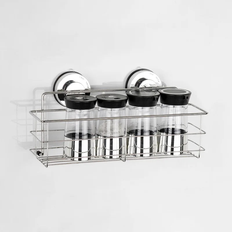 Bathroom Shelf Organizer Shower Storage Rack Stainless Steel Wall Mounted Toilet Shampoo Holder No Drill Vacuum Suction Cup