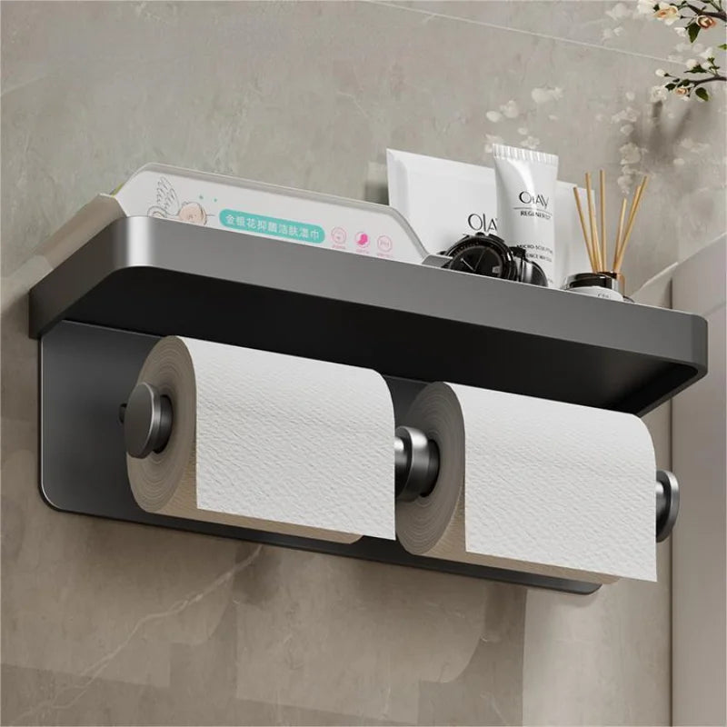 Large Toilet Paper Holder Wall-Mounted Paper Roll Holder With Storage Tray Toilet Organizer Phone Stand Bathroom Accessories